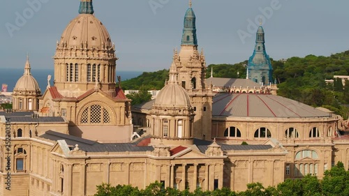 Aerial Spain Barcelona Parc De Montjuic June 2018 Sunny Day 90mm Zoom 4K Inspire 2 Prores  Aerial video of downtown Barcelona and Parc De Montjuic in Spain on a beautiful sunny day with a zoom lens. photo