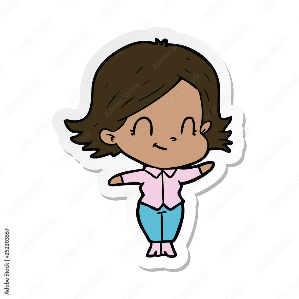 sticker of a cartoon friendly girl