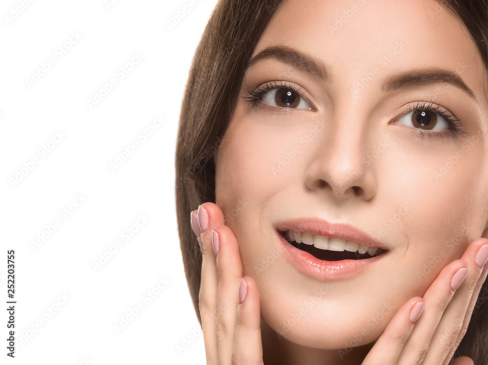 Eyelashes woman eyes face close up with beautiful long lashes isolated on white