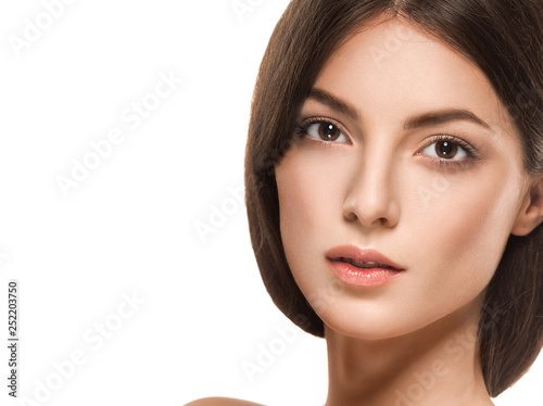 Eyelashes woman eyes face close up with beautiful long lashes isolated on white