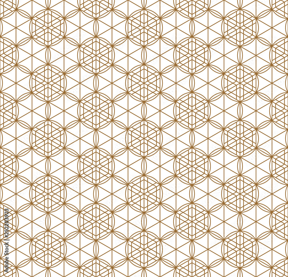 Seamless japanese pattern shoji kumiko in golden.