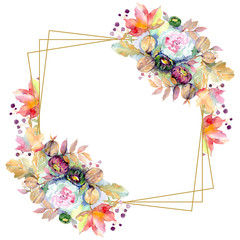 Bouquets floral botanical flower. Watercolor background illustration set. Frame border ornament square.