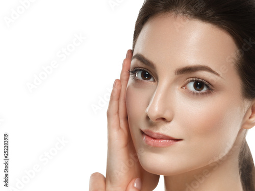 Eyelashes woman eyes face close up with beautiful long lashes isolated on white