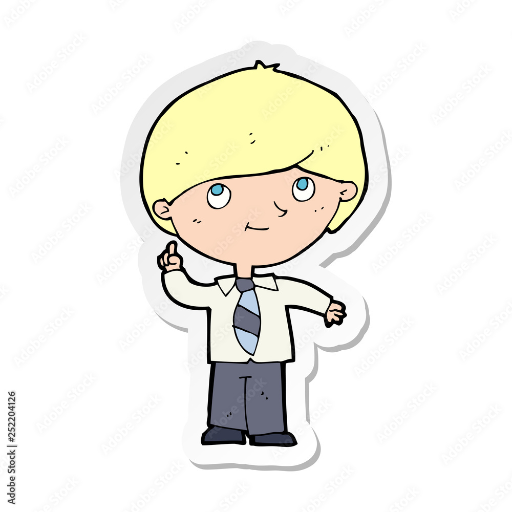 sticker of a cartoon boy with idea sticker of a cartoon boy with idea
