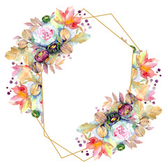 Bouquets floral botanical flower. Watercolor background illustration set. Frame border ornament square.