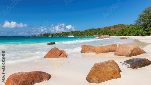 Tropical Anse Lazio beach at Praslin island, Seychelles 