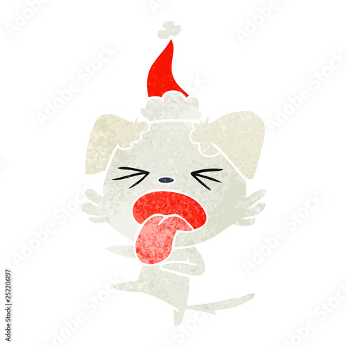 retro cartoon of a disgusted dog wearing santa hat