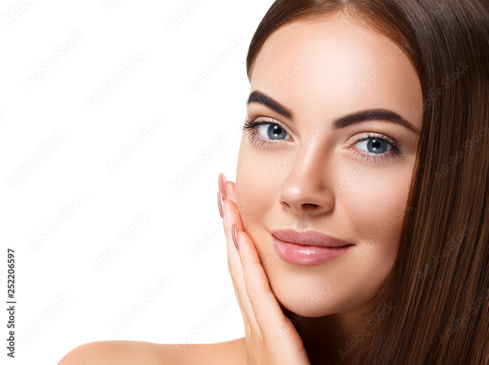 Beautiful woman female skin care healthy hair and skin close up face beauty portrait Beautiful woman female skin care healthy hair and skin close up face beauty portrait