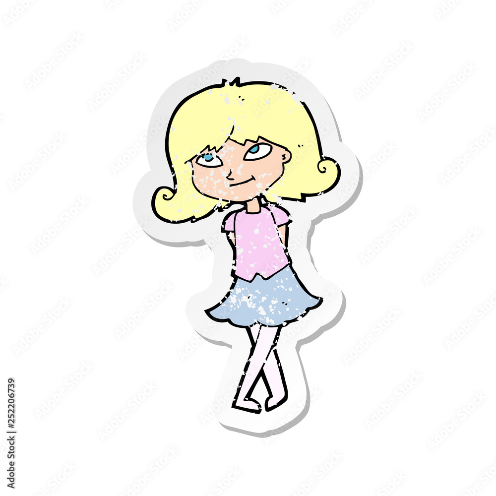 retro distressed sticker of a cartoon clever girl retro distressed sticker of a cartoon clever girl