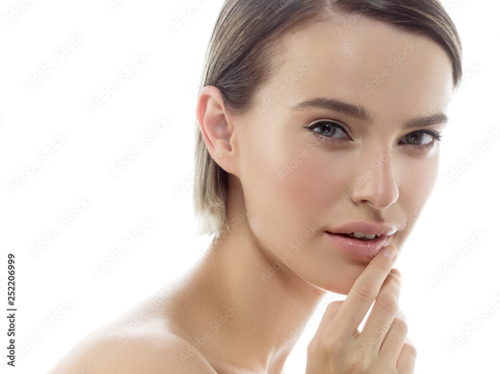 Beautiful woman female skin care healthy hair and skin close up face beauty portrait Beautiful woman female skin care healthy hair and skin close up face beauty portrait