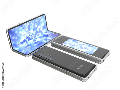 First serial flexible phone 3d render on white no shadow