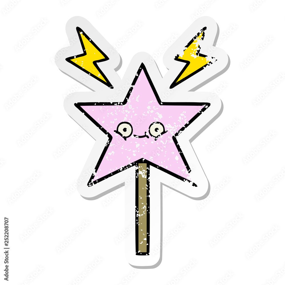 distressed sticker of a cute cartoon magic wand distressed sticker of a cute cartoon magic wand