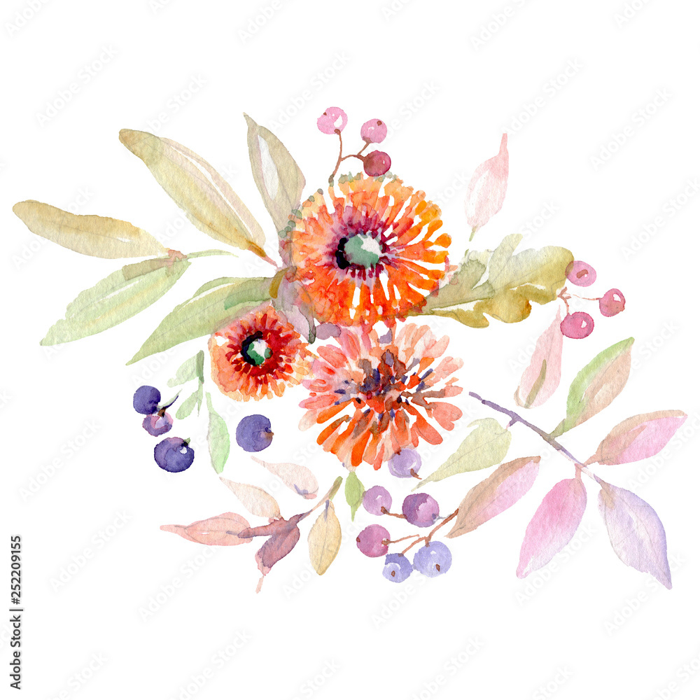 Obraz premium Bouquet floral botanical flowers. Watercolor background illustration set. Isolated bouquet illustration element.