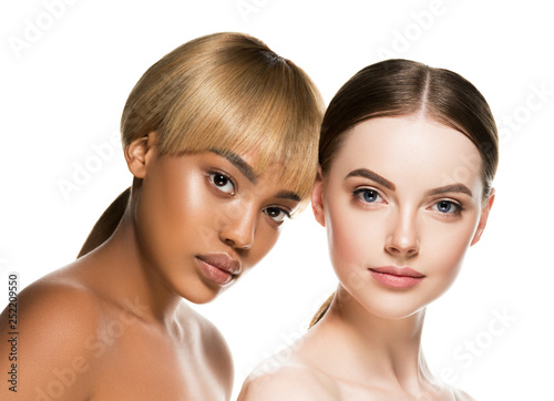 Women portrait mix races black skin and white skin female beauty