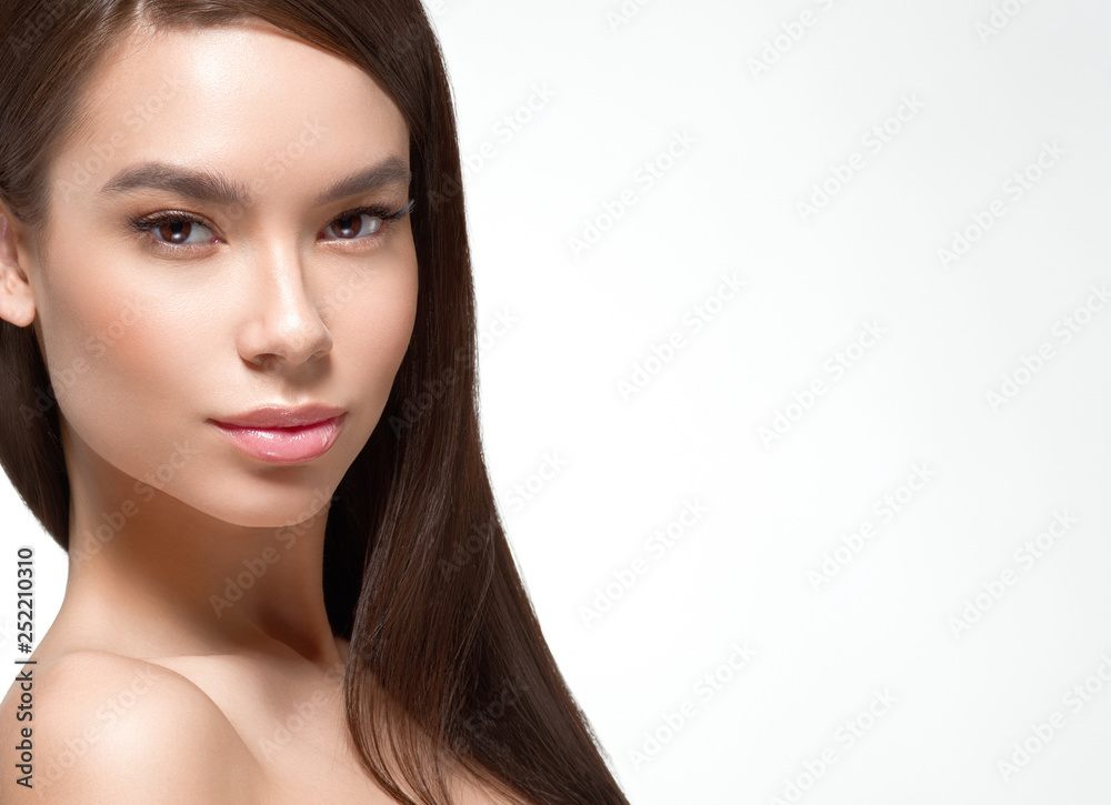 Obraz premium Beautiful woman female skin care healthy hair and skin close up face beauty portrait