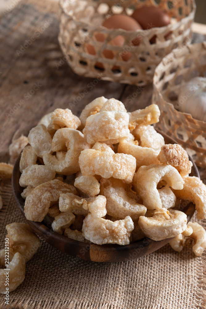 Pork rinds also known as chicharon or chicharrones , kab moo Pork rinds also known as chicharon or chicharrones , kab moo