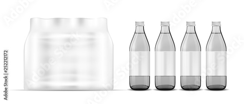 Plastic bottle packaging. White glass bottle