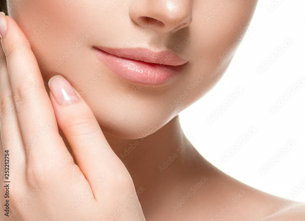 Woman lips chin neck beautiful skin age care Woman lips chin neck beautiful skin age care