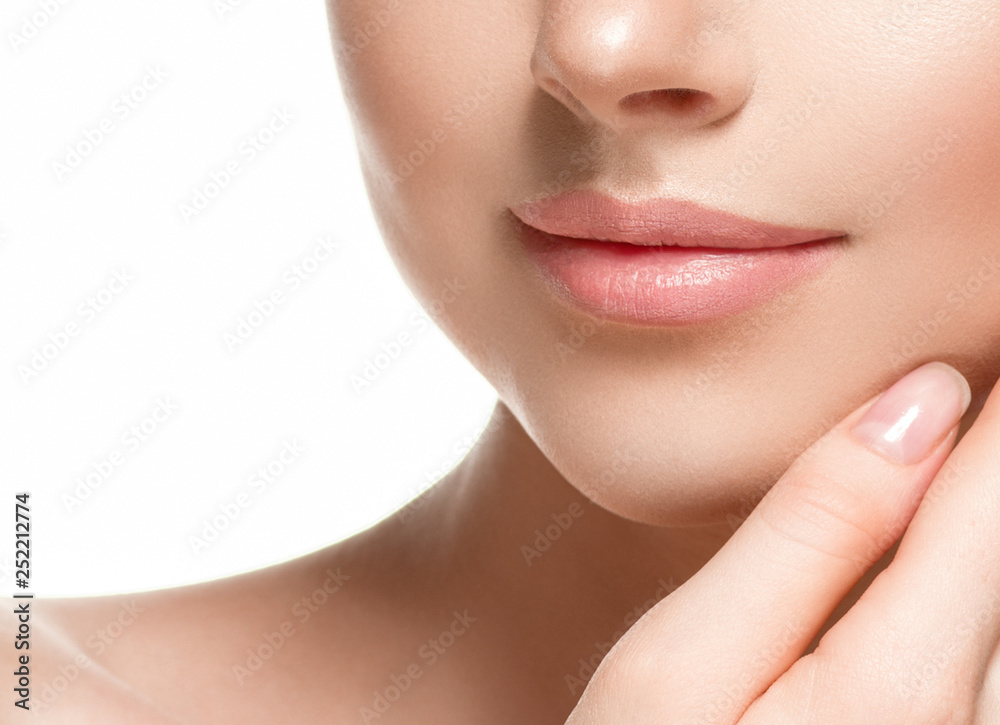 Woman lips chin neck beautiful skin age care Woman lips chin neck beautiful skin age care