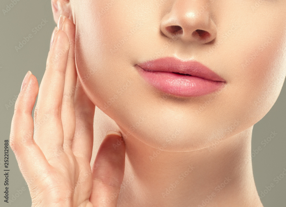 Woman lips chin neck beautiful skin age care Woman lips chin neck beautiful skin age care