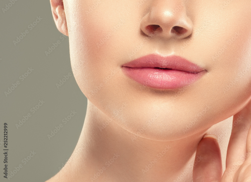 Woman lips chin neck beautiful skin age care Woman lips chin neck beautiful skin age care