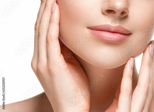 Obraz na plátne Woman lips chin neck beautiful skin age care