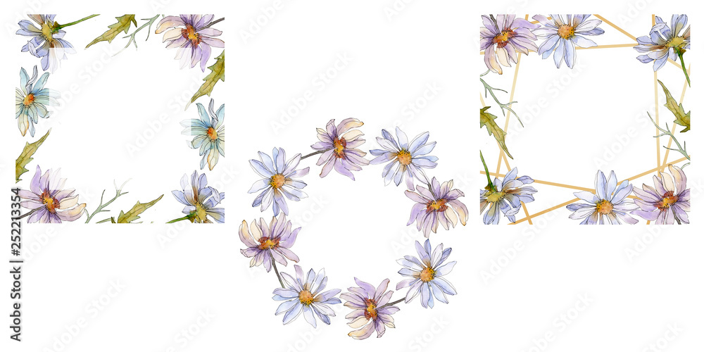 Obraz premium Daisy floral botanical flower. Watercolor background illustration set. Frame border ornament square.