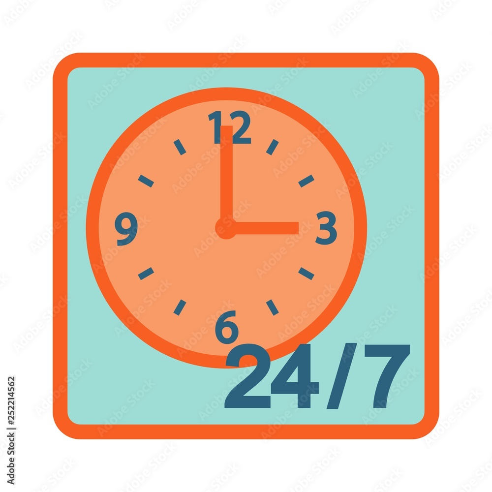 Round-the-clock service flat icon in square frame Round-the-clock service flat icon in square frame