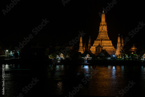 Wat Arun Historical Park and the Chao Phraya River at night