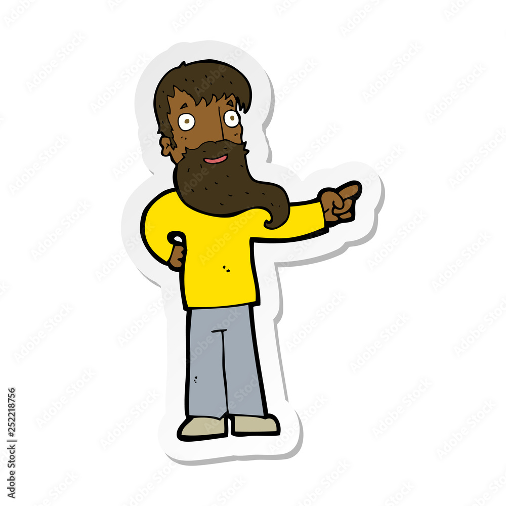 sticker of a cartoon man with beard pointing sticker of a cartoon man with beard pointing