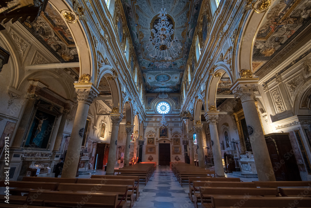 Matera, Italy - Interior of Matera Cathedral - Cattedrale Basilica Pontificia di Maria Santissima della Bruna (Madonna delle Grazie) . Duomo. capital of culture 2019 and unesco site