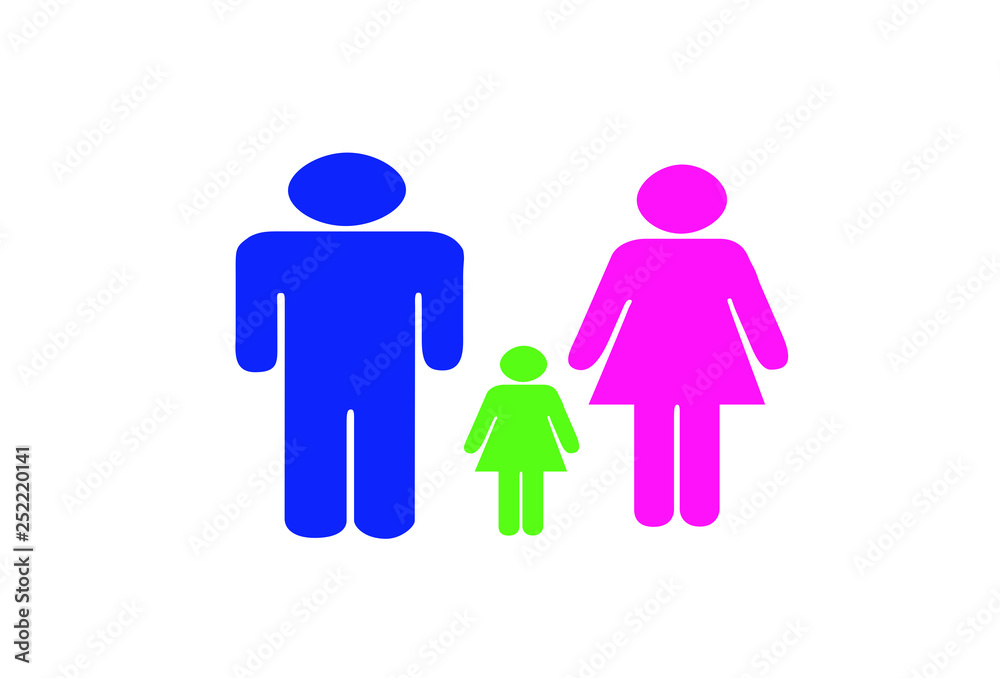 man and woman and child family on white background man and woman and child family on white background