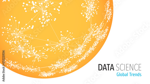 Big data globe. Cluster data visualization. Abstract graph of nodes. Sphere of connected network.