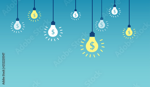 Vector of light bulbs with dollar symbols on a blue background.