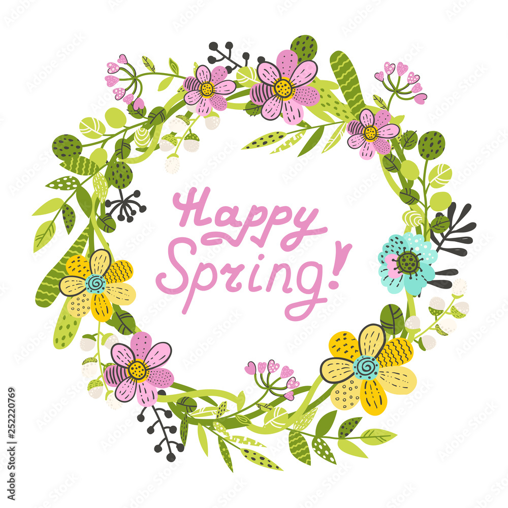 Vector wreath of cartoon flowers Vector wreath of cartoon flowers