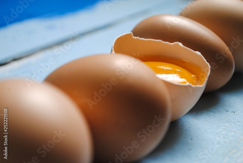 Chicken eggs on a blue background