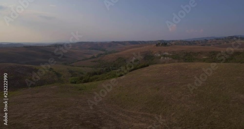 Aerial, gorgeous plowed fields landscape in Tuscany photo