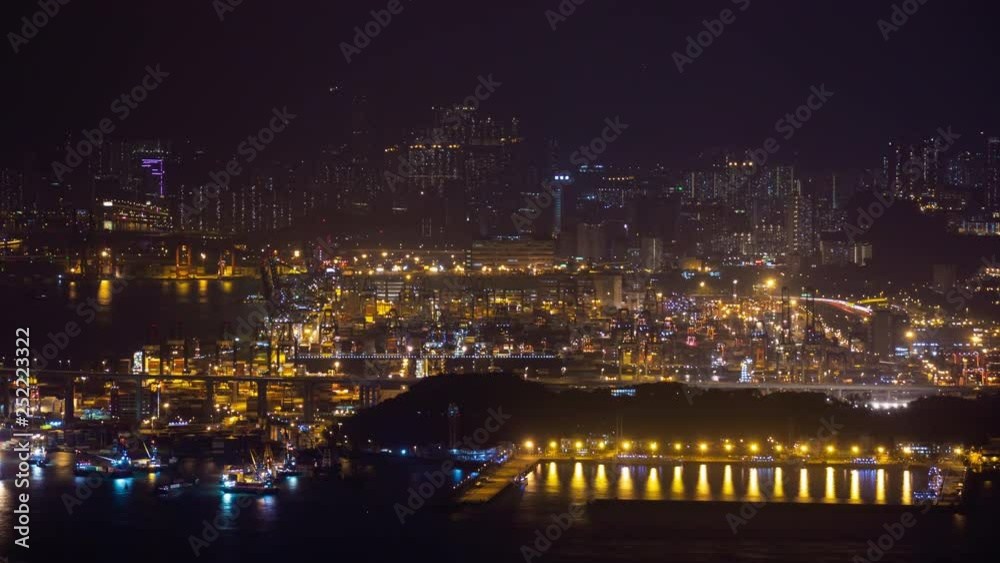 night illuminated hong kong city port peak panorama 4k timelapse