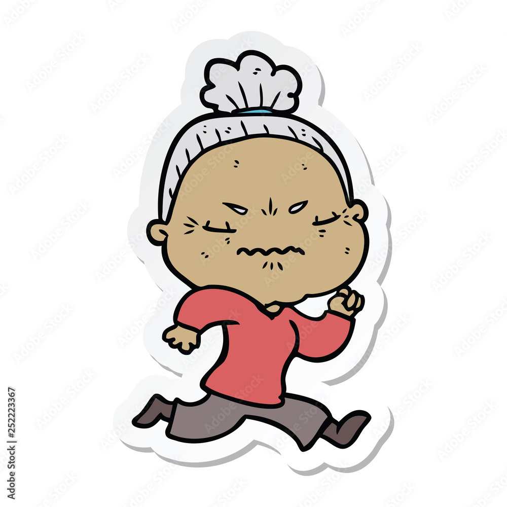sticker of a cartoon annoyed old lady sticker of a cartoon annoyed old lady