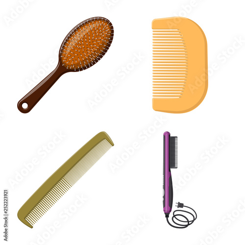 Isolated object of brush and hair symbol. Collection of brush and hairbrush stock vector illustration.