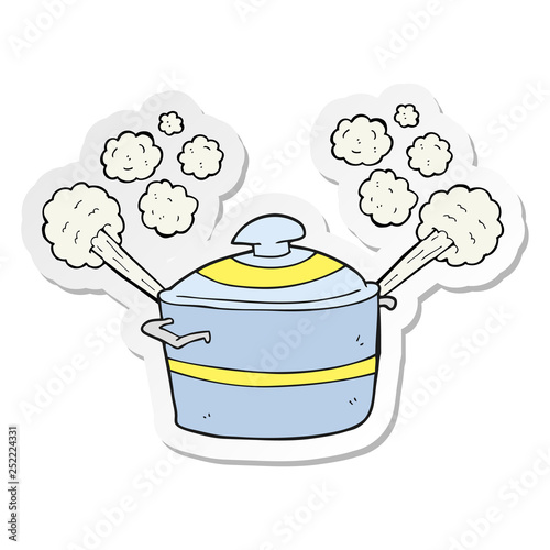 sticker of a cartoon steaming cooking pot