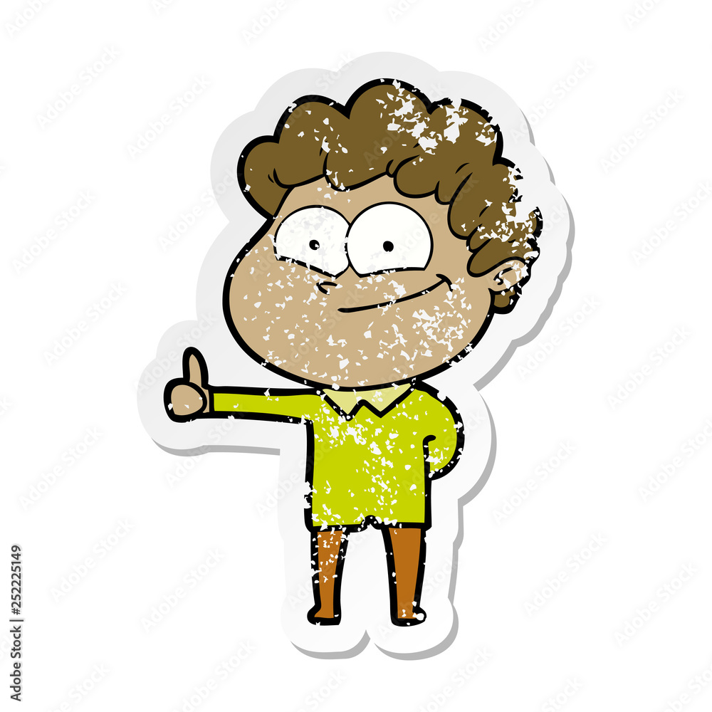 Obraz premium distressed sticker of a cartoon happy man