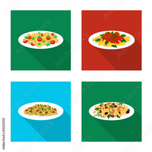 Vector design of pasta and carbohydrate sign. Collection of pasta and macaroni vector icon for stock.