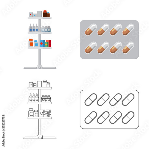 Vector illustration of pharmacy and hospital logo. Set of pharmacy and business vector icon for stock.