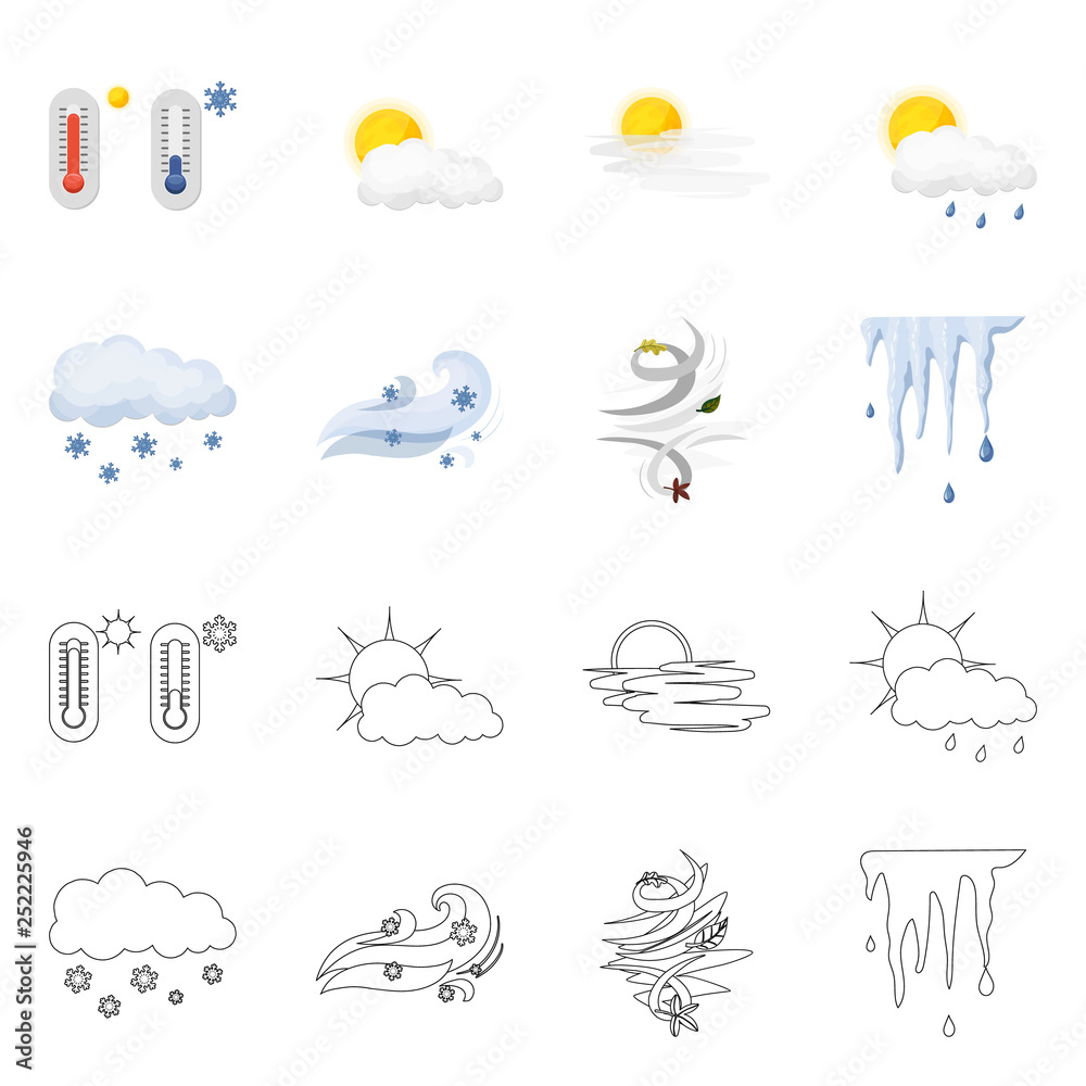 Vector design of weather and climate icon. Collection of weather and cloud stock symbol for web.