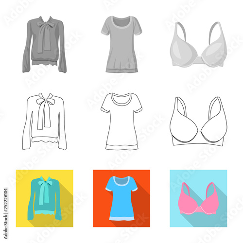 Vector illustration of woman and clothing symbol. Set of woman and wear stock symbol for web.