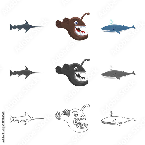 Vector design of sea and animal logo. Set of sea and marine stock symbol for web.