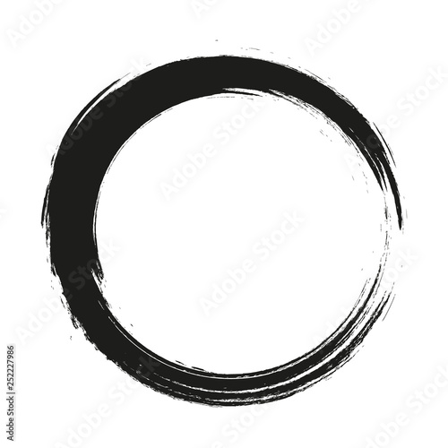 vector brush strokes circles of paint on white background. Ink hand drawn paint brush circle. Logo, label design element vector illustration. Black abstract grunge circle. Frame