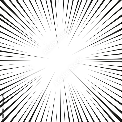 Abstract comic book flash explosion radial lines background. Vector illustration for superhero design. Bright black white light strip burst. Flash ray blast glow.