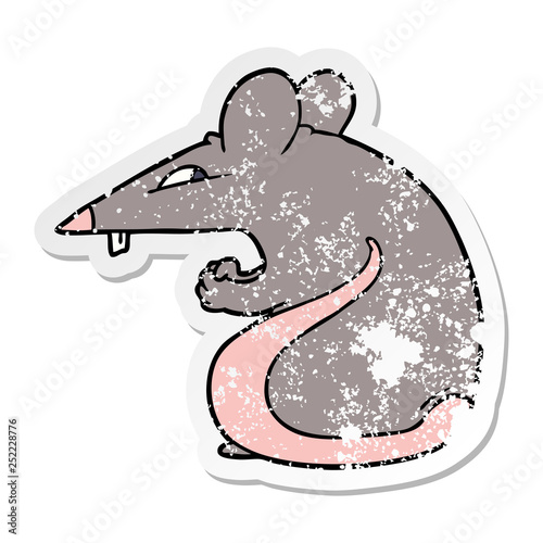 distressed sticker of a sly cartoon rat